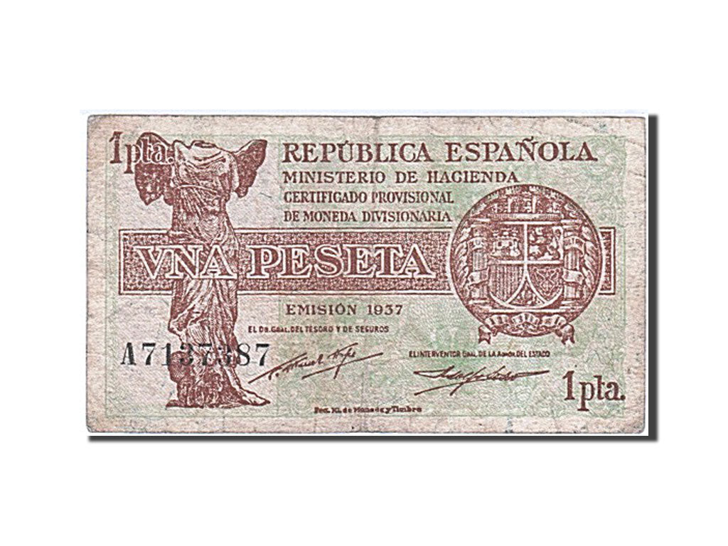 Spain, 1 Peseta, 1937, KM #94, VF(20-25), A 7137387