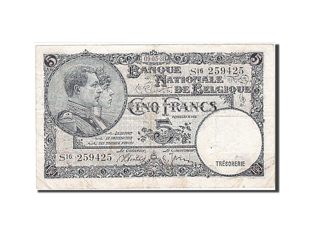 Banknote, Belgium, 5 Francs, 1938, EF(40-45)