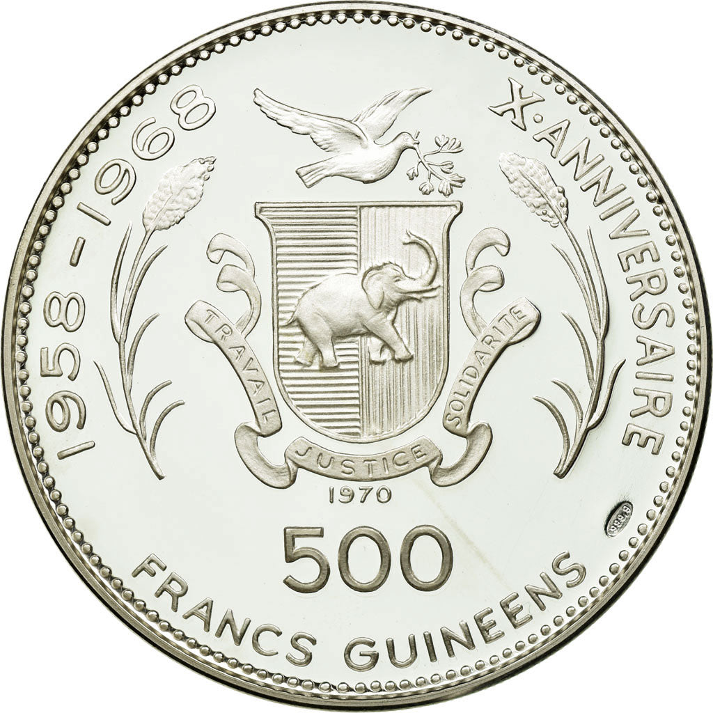Coin, Guinea, 500 Francs, 1970, MS(65-70), Silver, KM:23