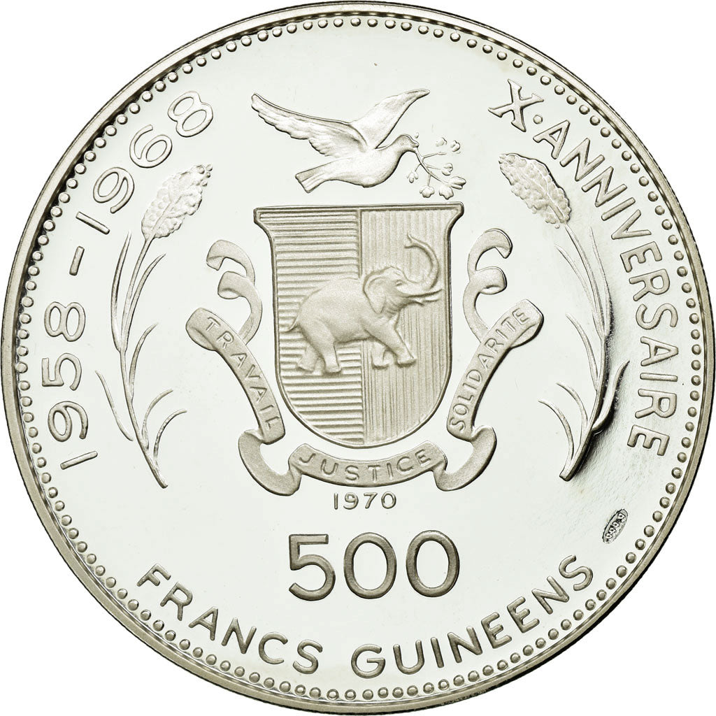 Coin, Guinea, 500 Francs, 1970, MS(65-70), Silver, KM:25