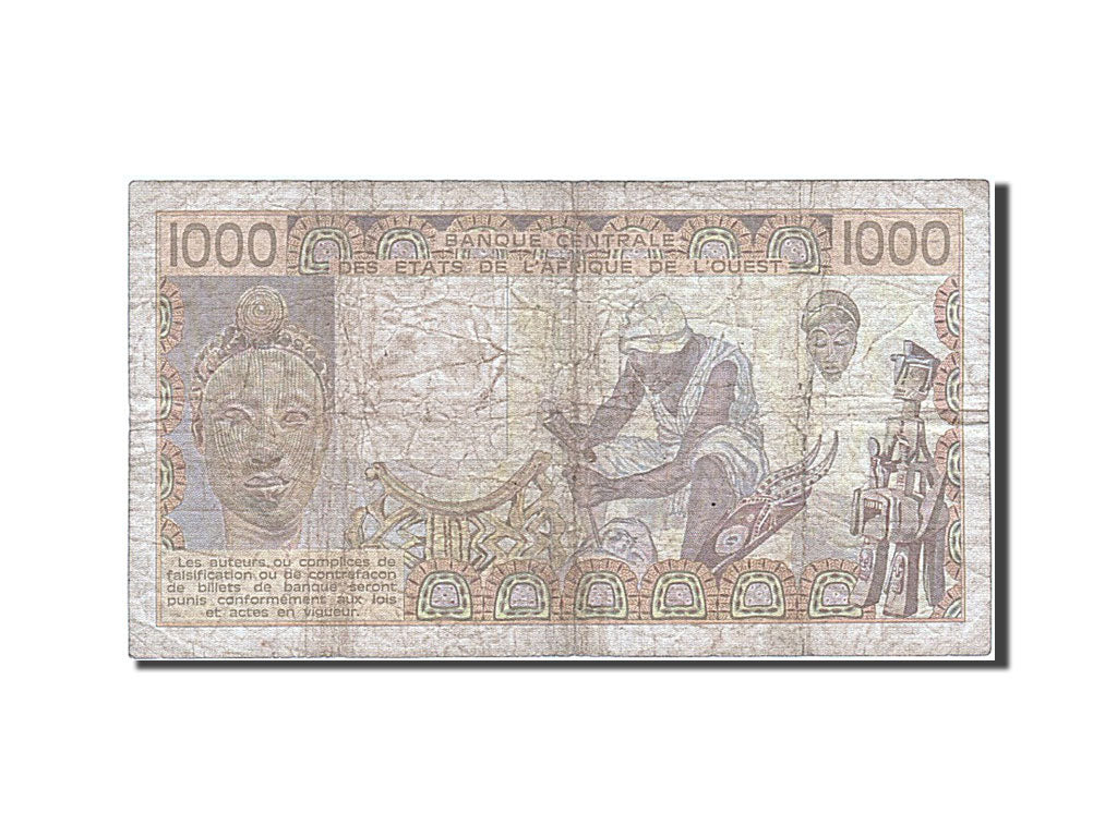 West African States, 1000 Francs, 1990, KM #207Bi, VF(20-25), A.024