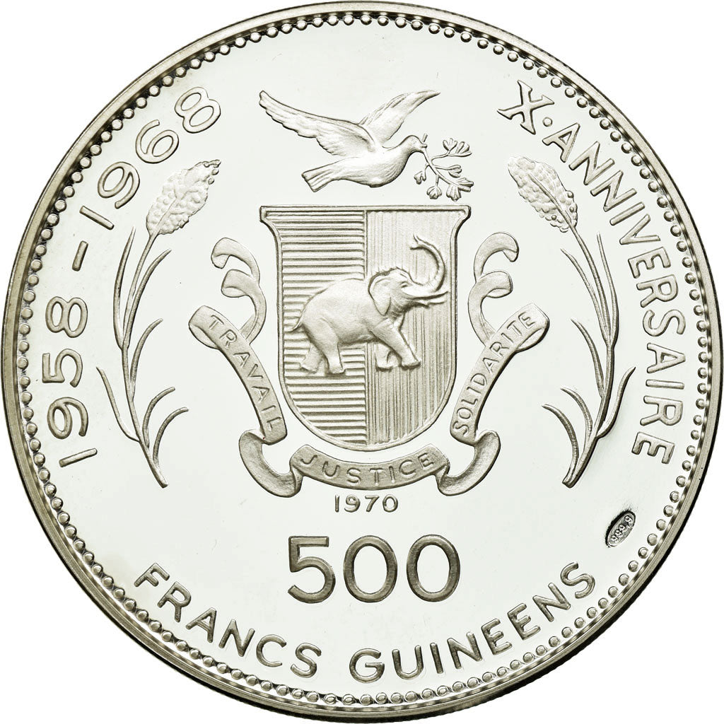 Coin, Guinea, 500 Francs, 1970, MS(65-70), Silver, KM:26