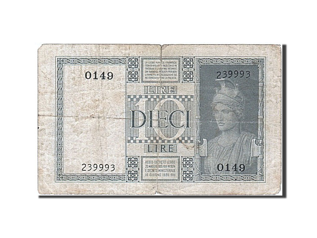 Italy, 10 Lire, 1935, KM #25a, 1935-06-18, VG(8-10), 0149 239993