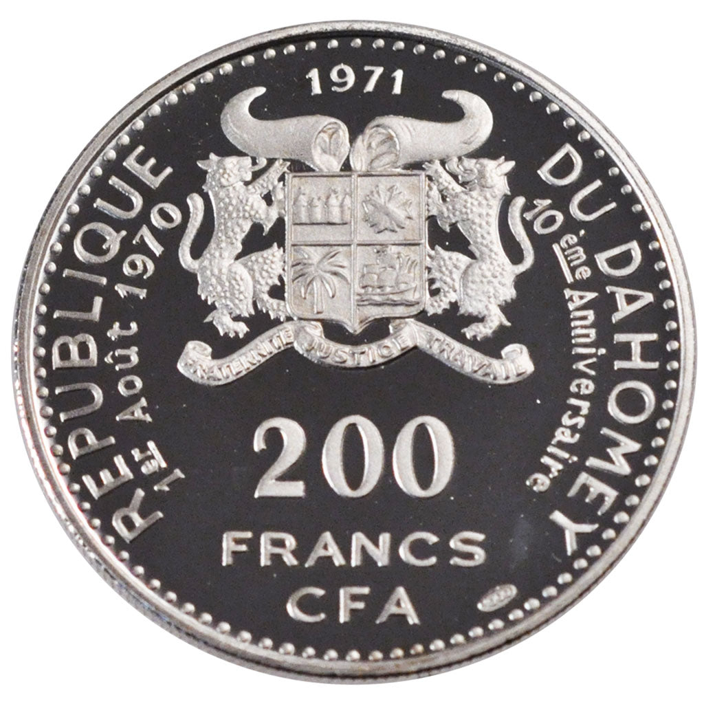 Benin, 200 Francs, 1971, KM #2.2, MS(65-70), Silver, 10.25