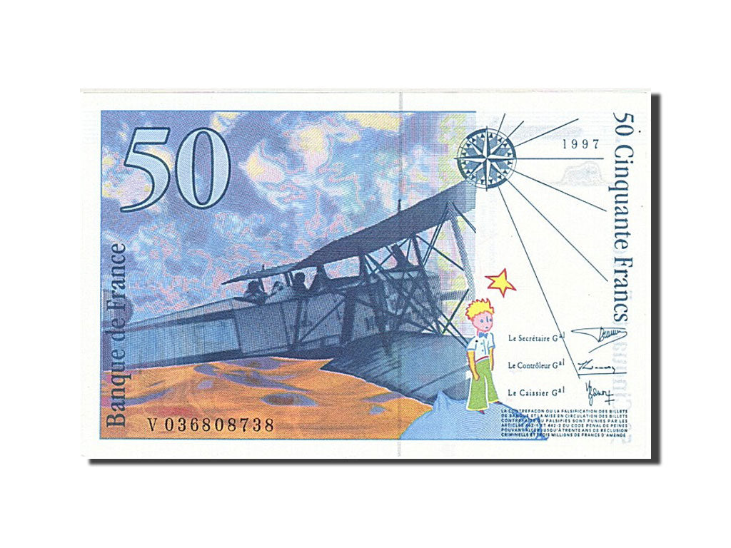 France, 50 Francs, 50 F 1992-1999 ''St Exupéry'', 1997, KM #157Ad, UNC(65-70), V