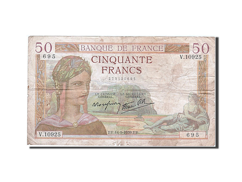 Geldschein, Frankreich, 50 Francs, 50 F 1934-1940 ''Cérès'', 1939, 1939-09-14