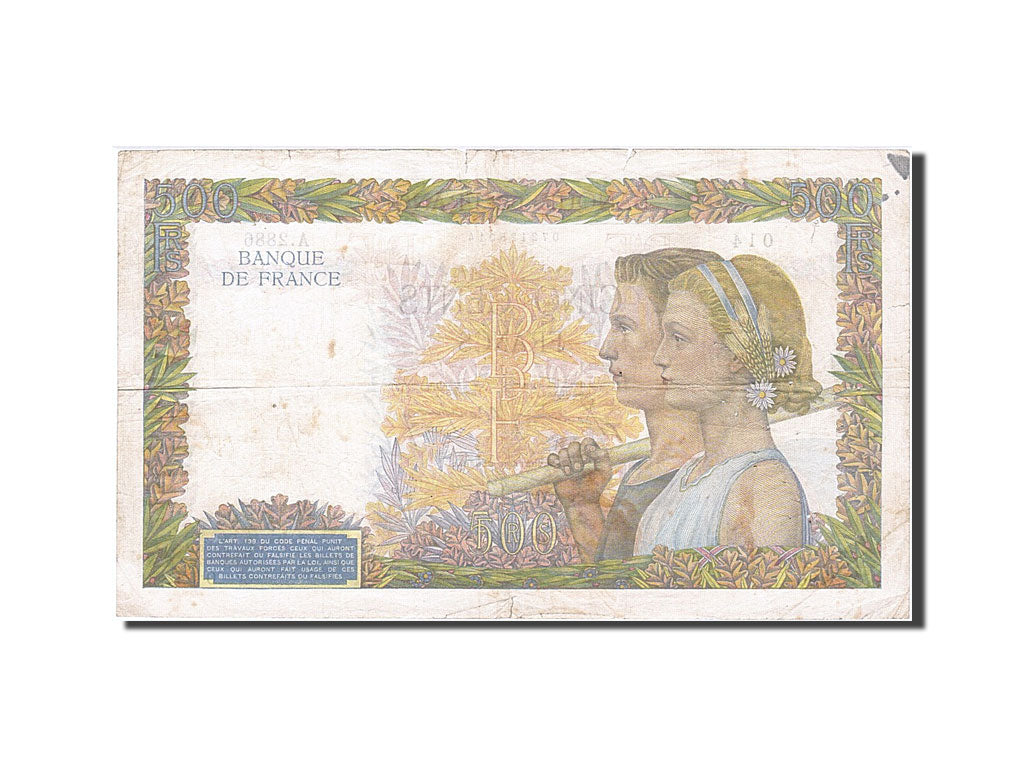 France, 500 Francs, 500 F 1940-1944 ''La Paix'', 1941, KM #95b, 1941-05-08,...