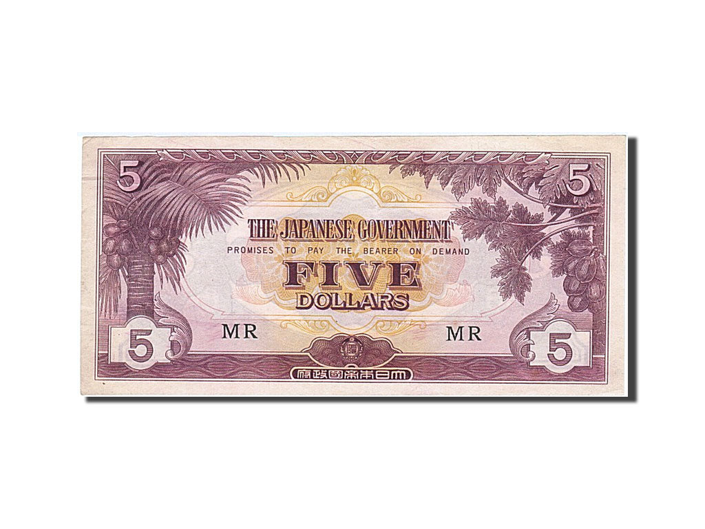 Malaya, 5 Dollars, 1942, KM #M6c, AU(55-58), MR