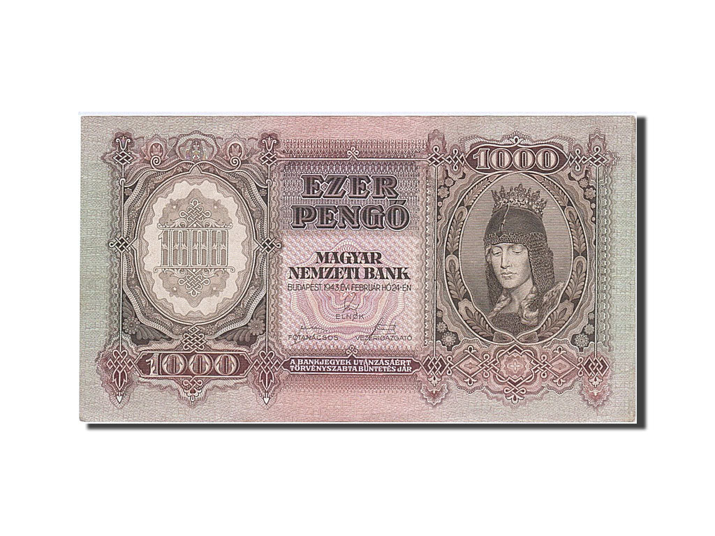 Hungary, 1000 Pengö, 1943, KM #116, 1943-02-24, AU(50-53), F 087 055539
