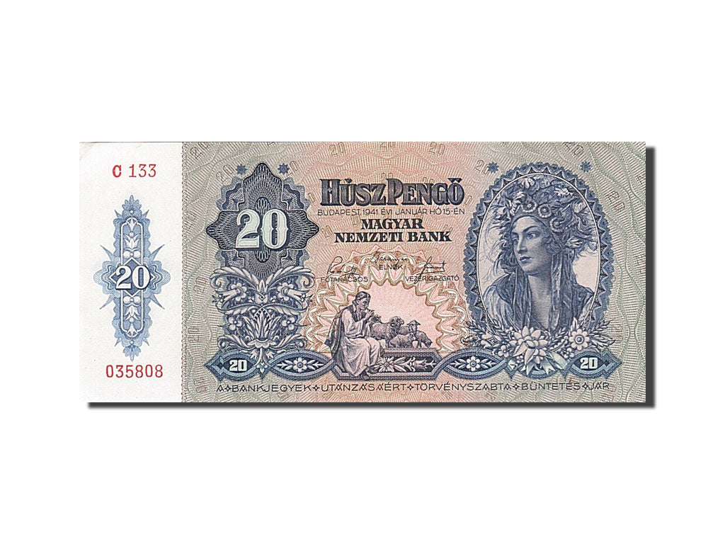 Banknote, Hungary, 20 Pengö, 1941, 1941-01-15, UNC(63)