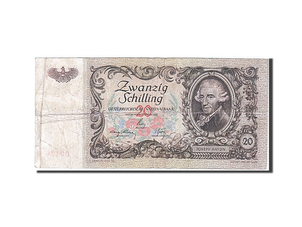 Austria, 20 Schilling, 1950, KM #129a, 1950-01-02, VF(20-25), 02175