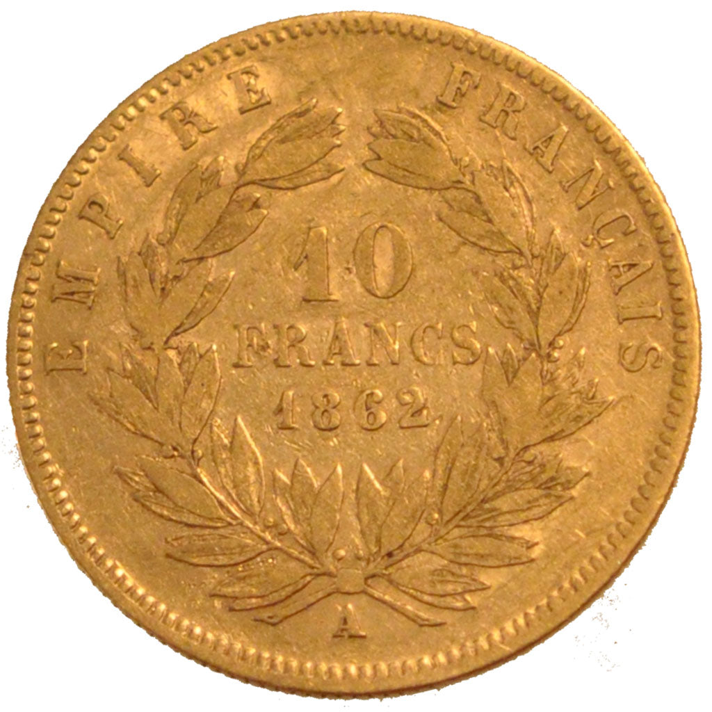 FRANCE, Napoléon III, 10 Francs, 1862, Paris, KM #800.1, EF(40-45), Gold, Gadour