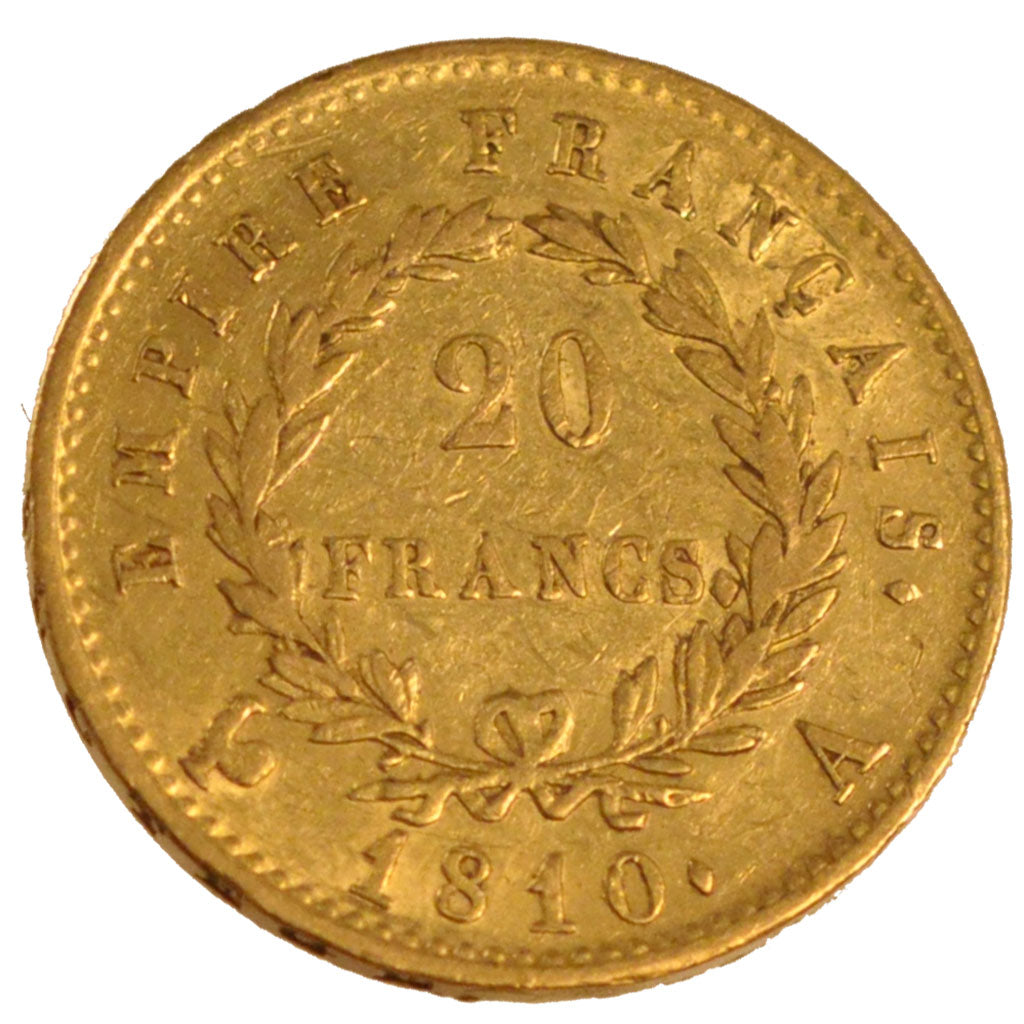 FRANCE, Napoléon I, 20 Francs, 1810, Paris, KM #695.1, EF(40-45), Gold, Gadoury 