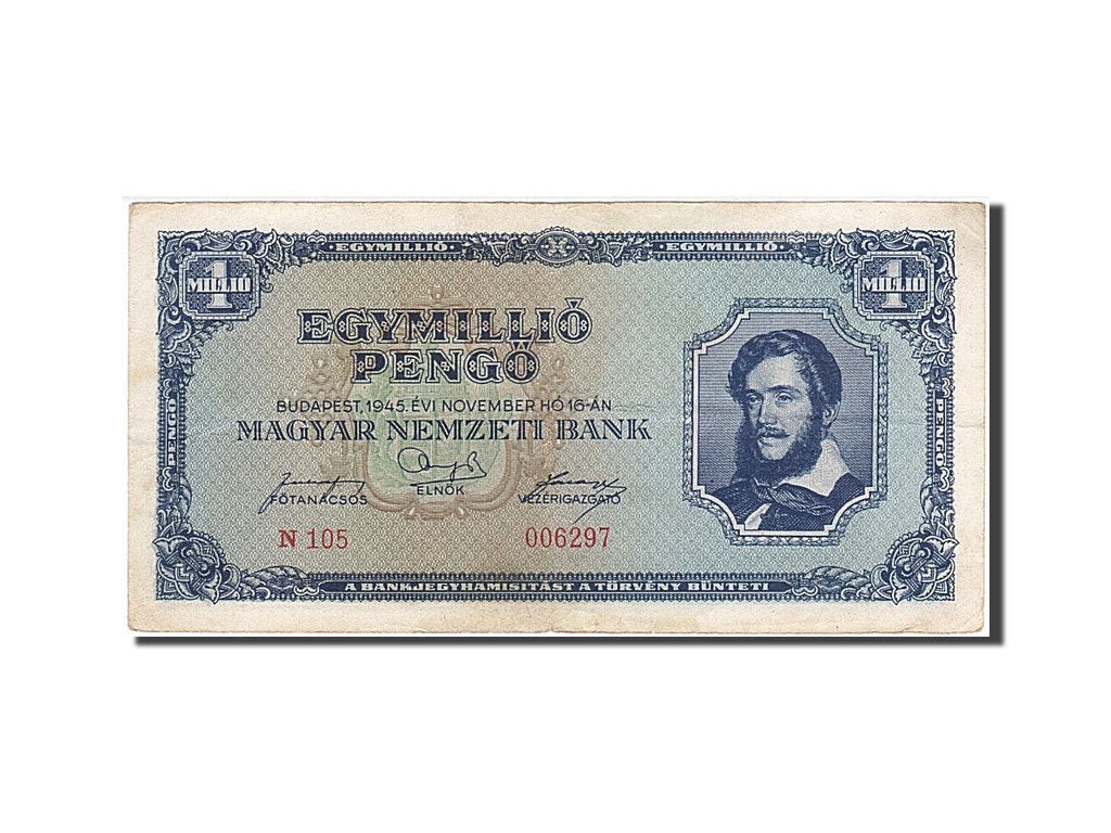 Hungary, 1,000,000 Pengö, 1945, KM #122, 1945-11-16, VF(20-25), N 105 006297