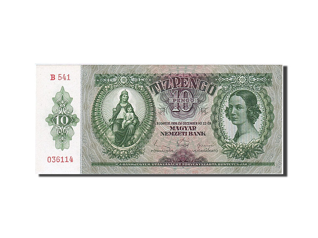 Hungary, 10 Pengö, 1936, KM #100, 1936-12-22, UNC(65-70), B541 036114