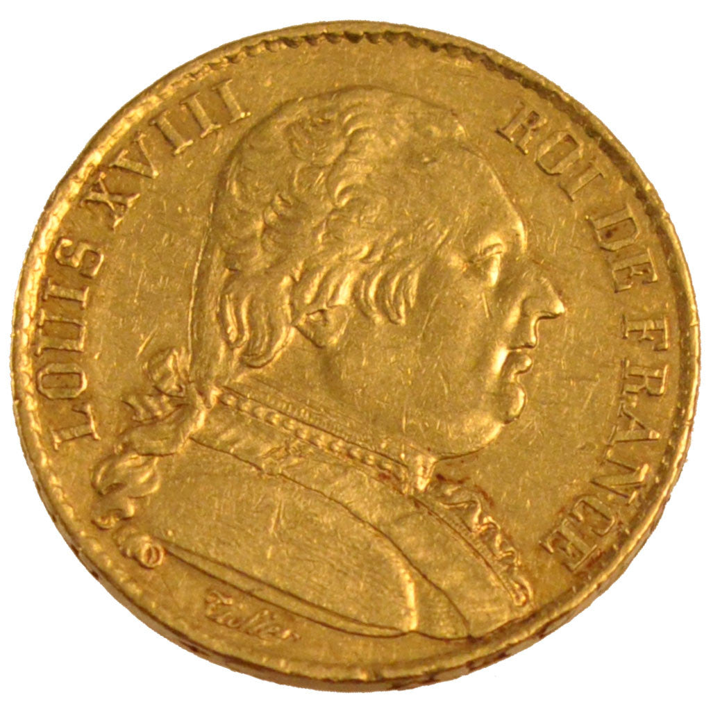 FRANCE, Louis XVIII, 20 Francs, 1814, Paris, KM #706.1, AU(55-58), Gold,...