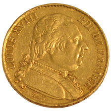 FRANCE, Louis XVIII, 20 Francs, 1814, Paris, KM #706.1, AU(55-58), Gold,...