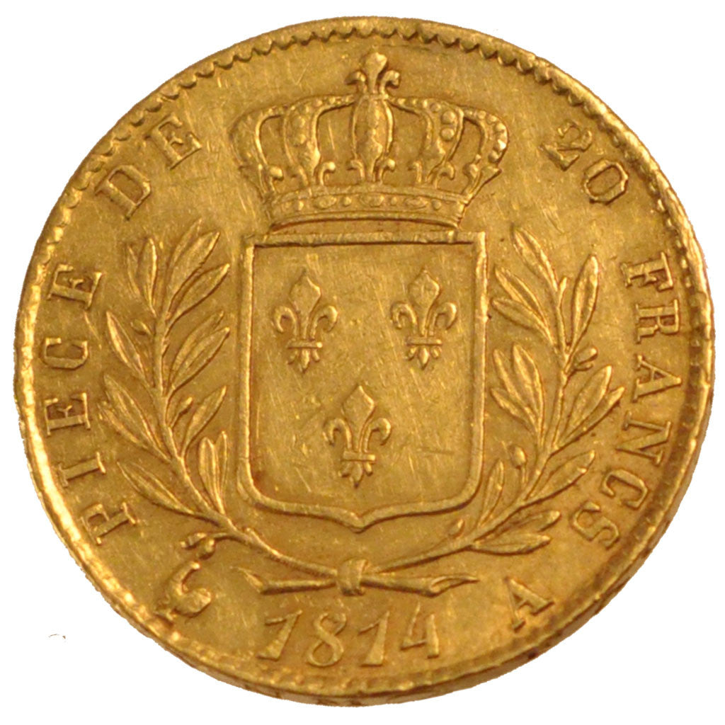 FRANCE, Louis XVIII, 20 Francs, 1814, Paris, KM #706.1, AU(55-58), Gold,...