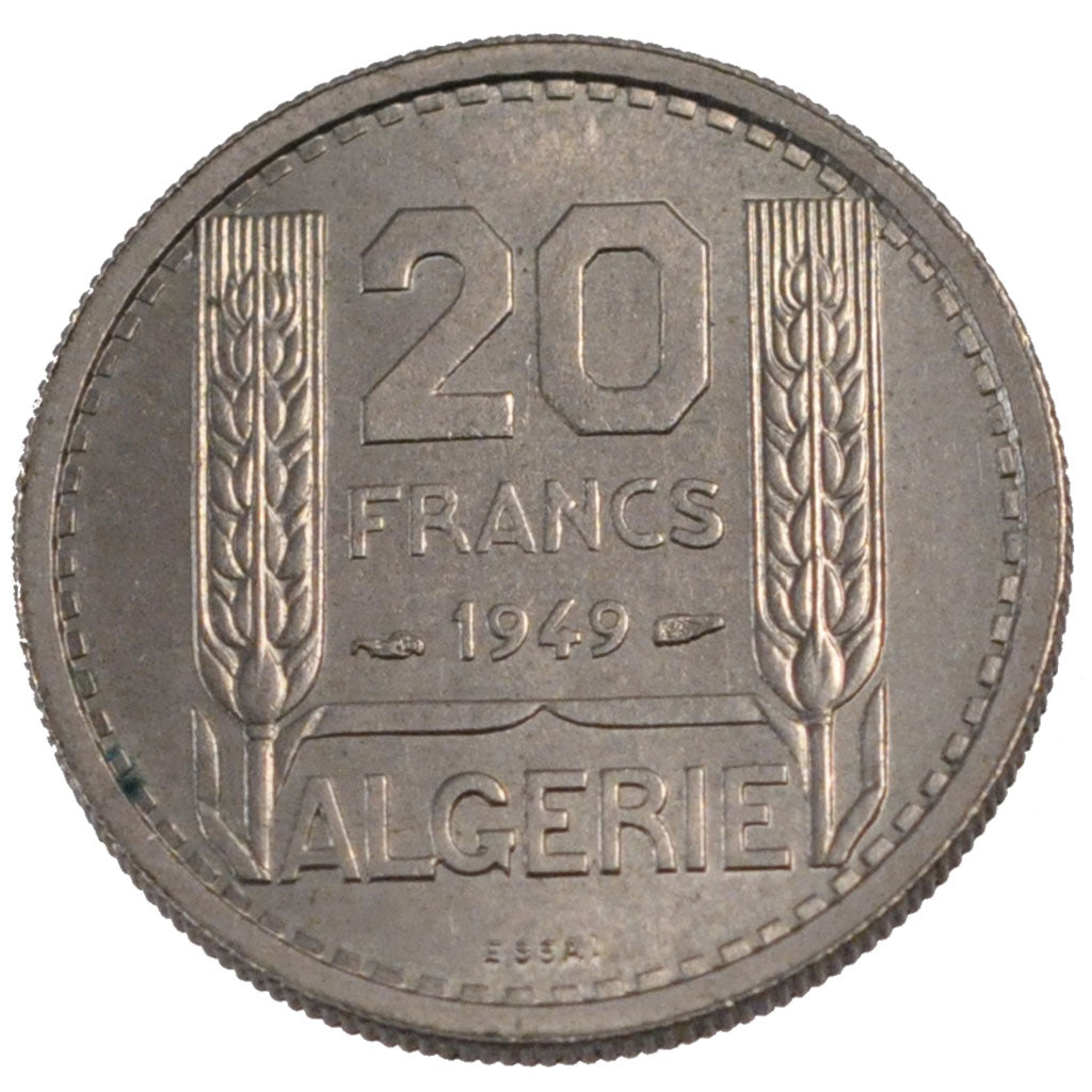 Algeria, 20 Francs, 1949, MS(65-70), Copper-nickel, Lecompte #47, 5.50