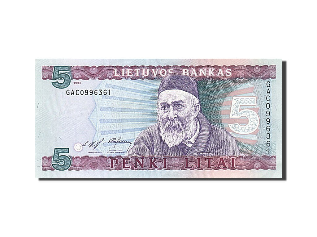 Lithuania, 5 Litai, 1993, KM #55a, UNC(63), GAC 0996361