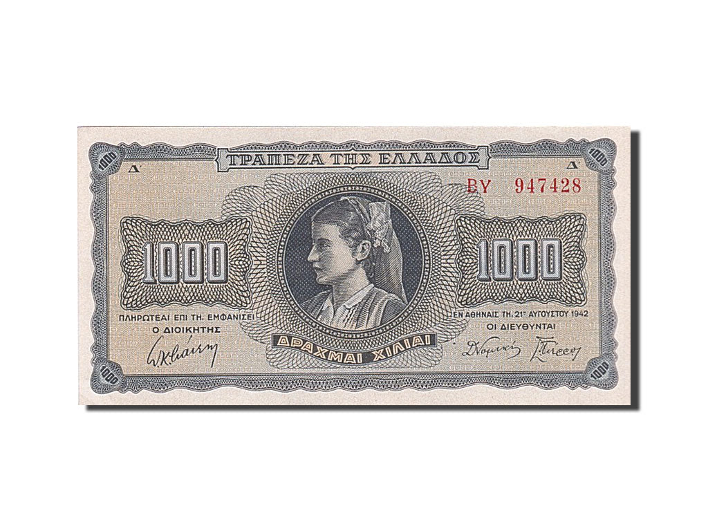 Greece, 1000 Drachmai, 1942, KM #118a, 1942-08-21, UNC(63), BY 947428