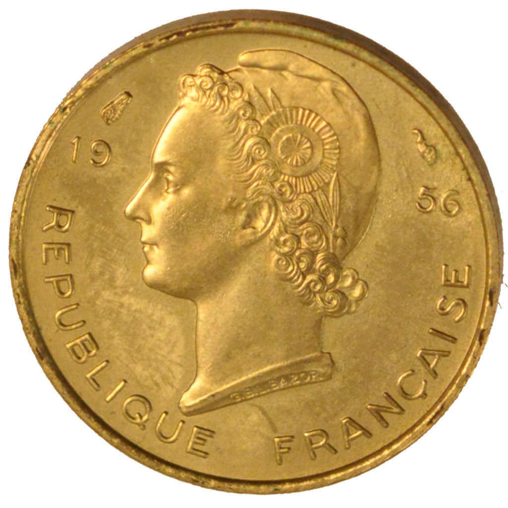 FRENCH WEST AFRICA, 5 Francs, 1956, KM #E3, MS(65-70), Aluminum-Bronze,...