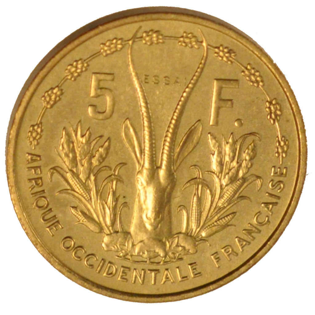 FRENCH WEST AFRICA, 5 Francs, 1956, KM #E3, MS(65-70), Aluminum-Bronze,...