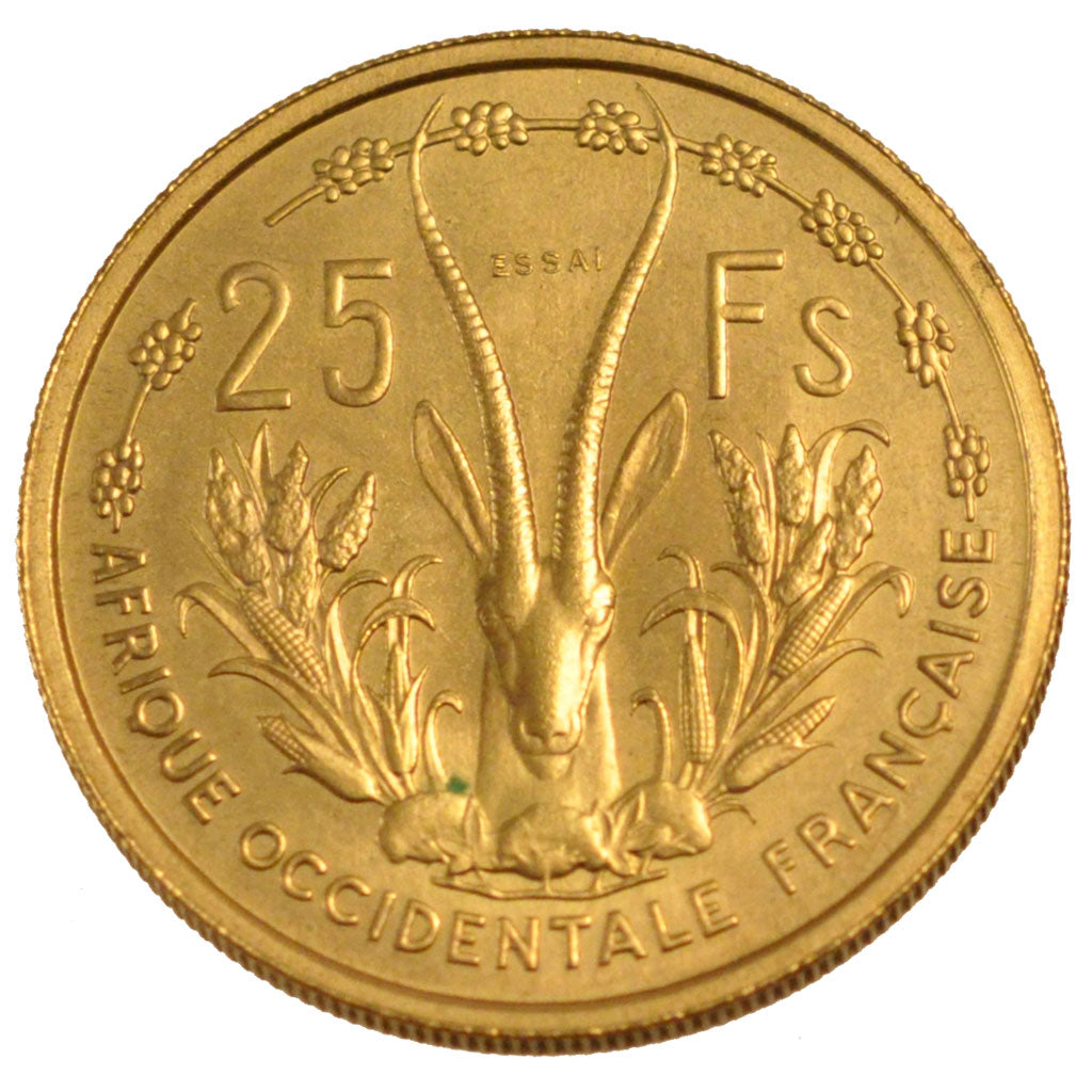 FRENCH WEST AFRICA, 25 Francs, 1956, KM #E5, MS(65-70), Aluminum-Bronze,...