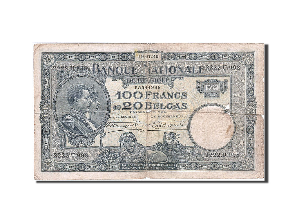 Banknote, Belgium, 100 Francs-20 Belgas, 1927, F(12-15)