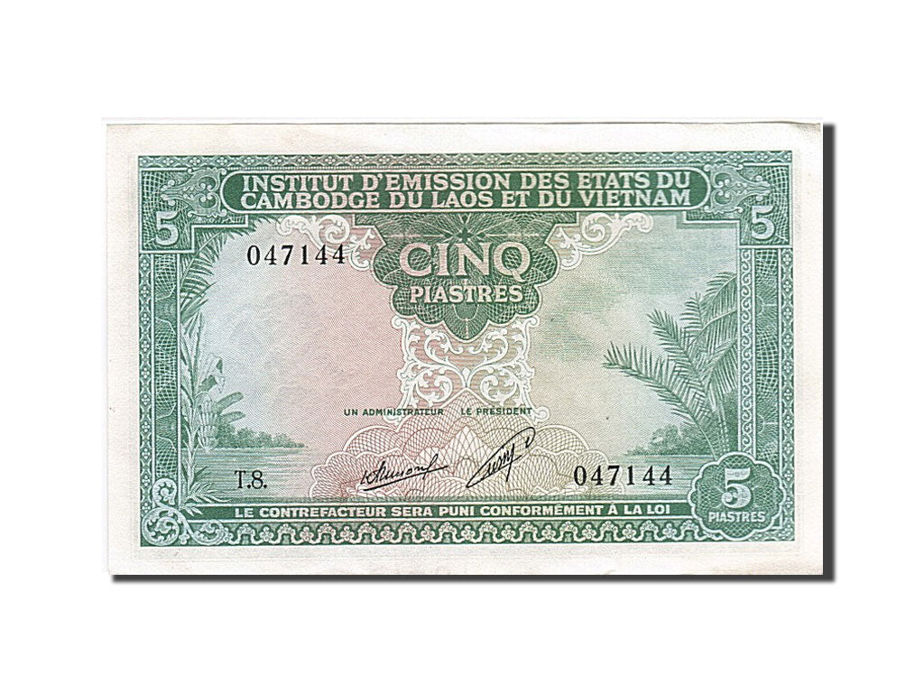French Indo-China, 5 Piastres = 5 Kip, 1953, KM #101, AU(55-58), T8 047144