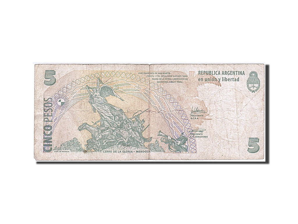Argentina, 5 Pesos, 1998, KM #347, VG(8-10), 59012583 F