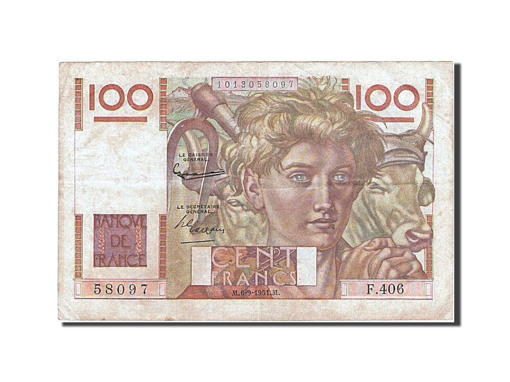 Banknote, France, 100 Francs, 100 F 1945-1954 ''Jeune Paysan'', 1951