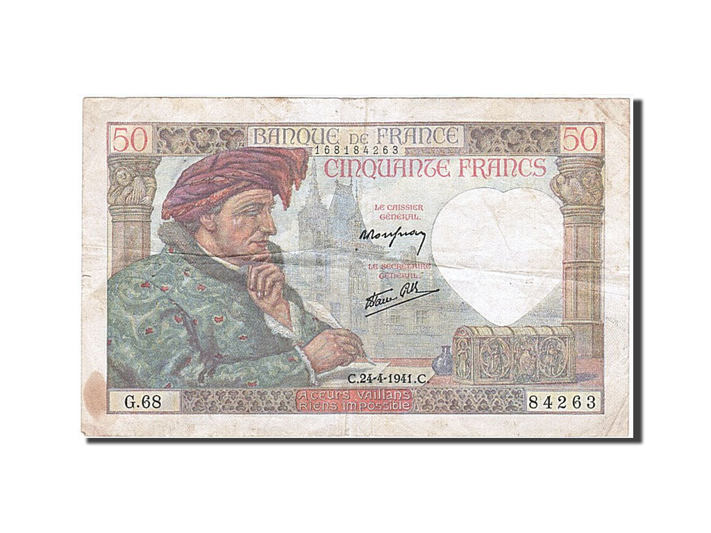 Francia, 50 Francs, 50 F 1940-1942 ''Jacques Coeur'', 1941, KM:93, 1941-04-24...