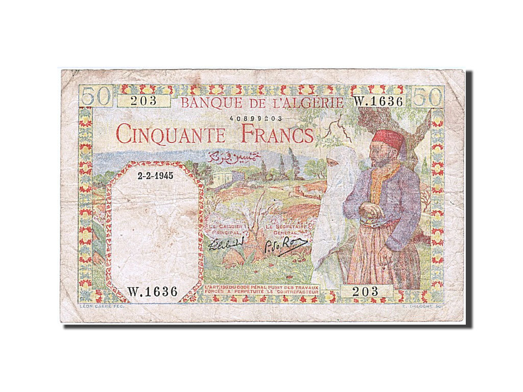 Algeria, 50 Francs, 1942, KM #87, F(12-15), W.1636