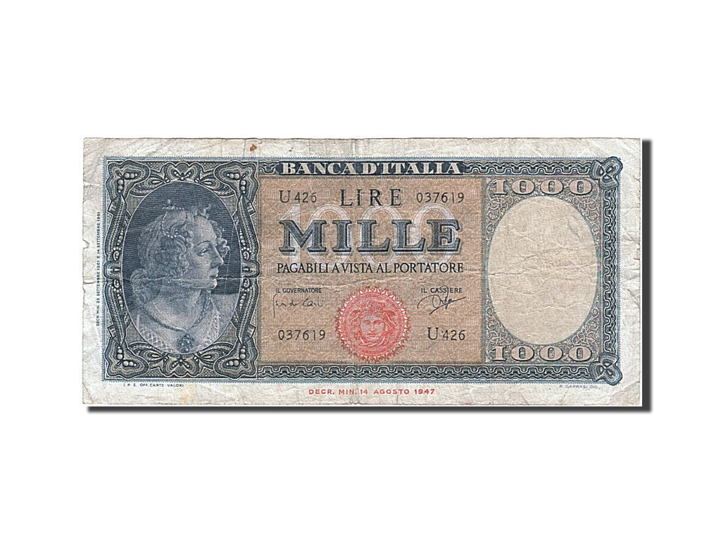 Italy, 1000 Lire, 1961, KM #88d, 1961-09-25, VF(20-25), U425 037619