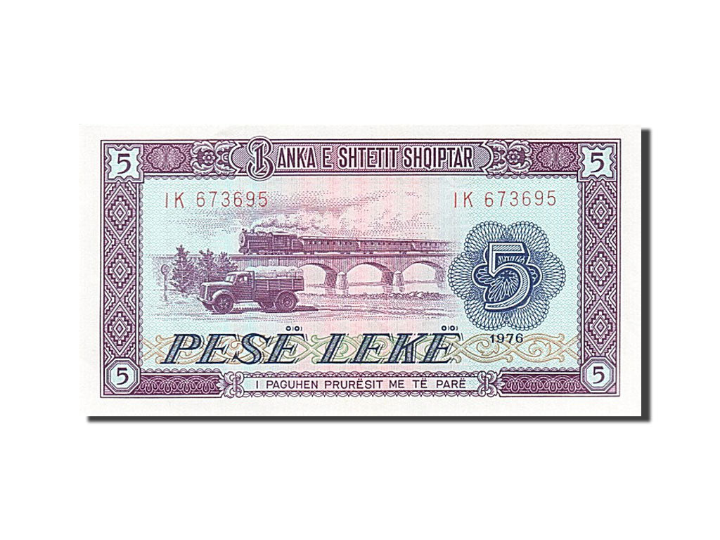 Albania, 5 Lekë, 1976, KM #42a, UNC(63), IK 673695