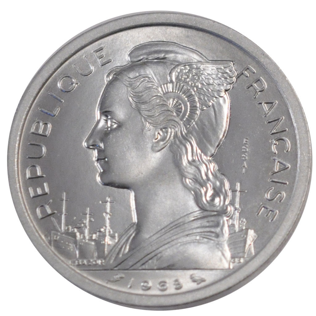 FRENCH AFARS & ISSAS, 2 Francs, 1968, Paris, KM #E1, MS(65-70), Aluminium,...
