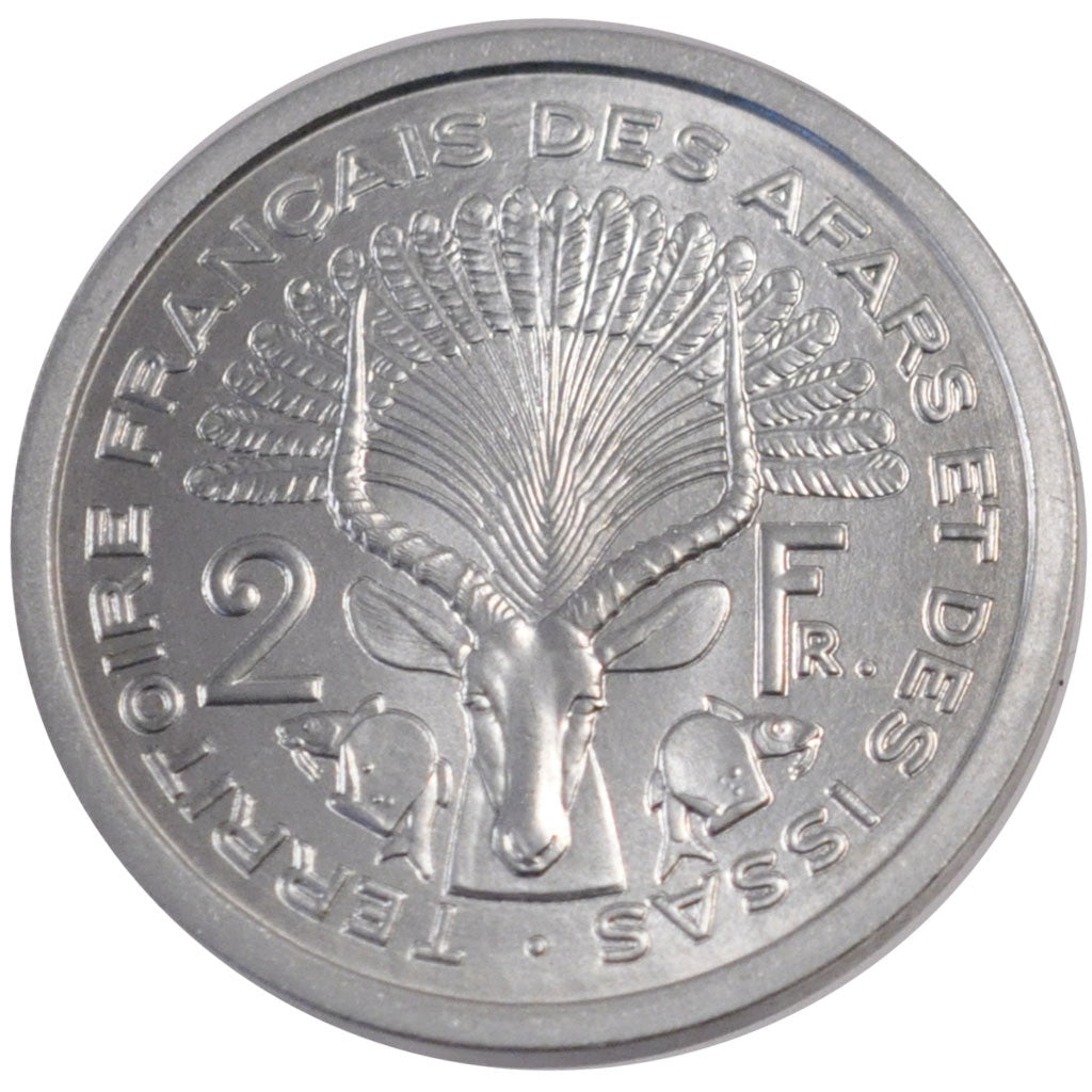 FRENCH AFARS & ISSAS, 2 Francs, 1968, Paris, KM #E1, MS(65-70), Aluminium,...