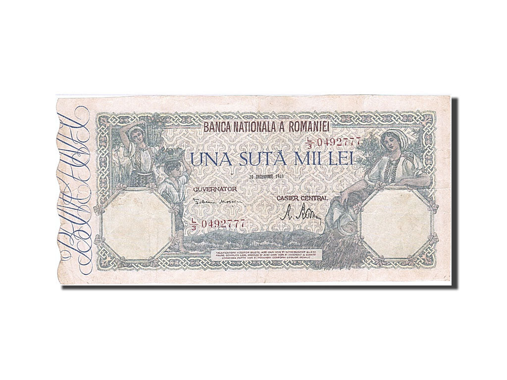 Romania, 100,000 Lei, 1945, KM #58a, 1945-12-20, AU(50-53), L/3 0492777