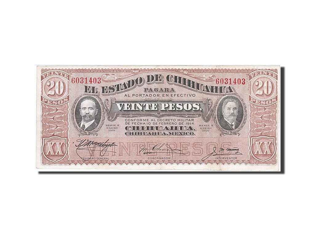 Banknote, Mexico - Revolutionary, 20 Pesos, 1915, 1915-10-05, EF(40-45)