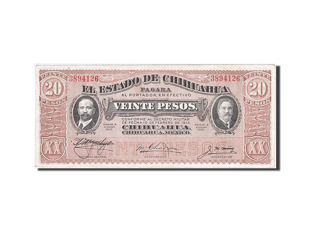 Billet, Mexico - Revolutionary, 20 Pesos, 1915, 1915-03-27, TTB+