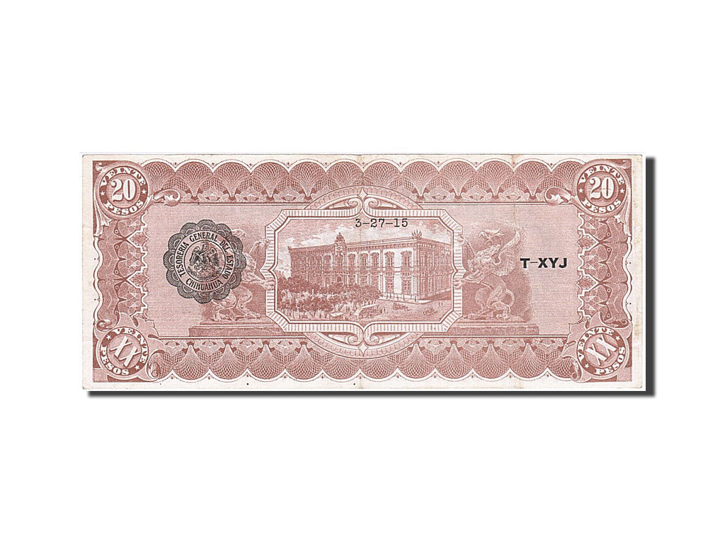 Banknote, Mexico - Revolutionary, 20 Pesos, 1915, 1915-03-27, EF(40-45)