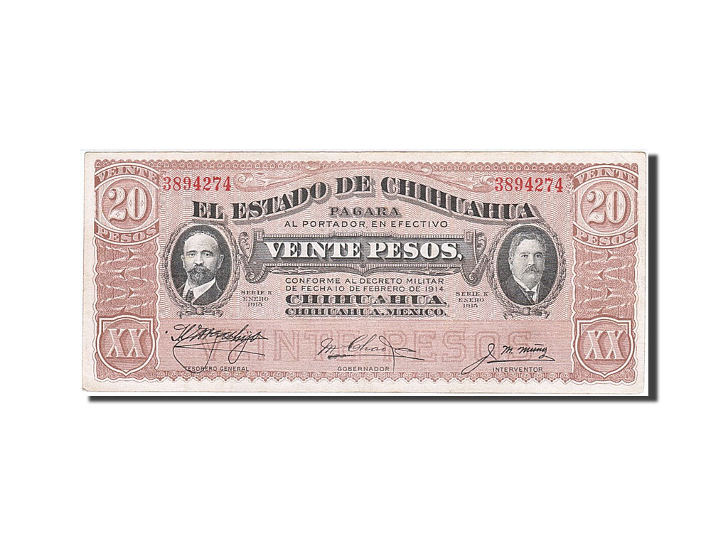 Mexico - Revolutionary, 20 Pesos, 1915, KM #S537b, 1915-03-27, AU(55-58),...