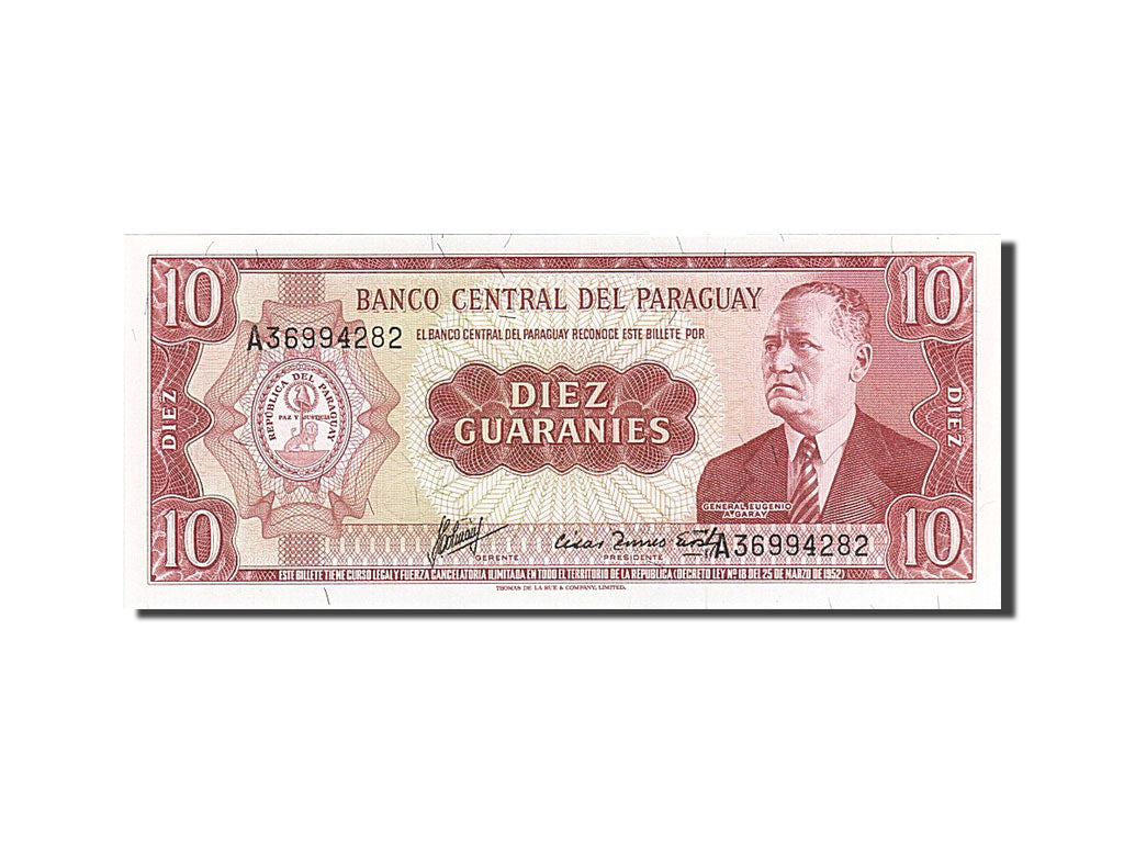 Billete, 10 Guaranies, 1952, Paraguay, SC