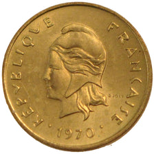 New Hebrides, 1 Franc, 1970, MS(65-70), Bronze-Aluminium-Nickel, Lecompte #1,...