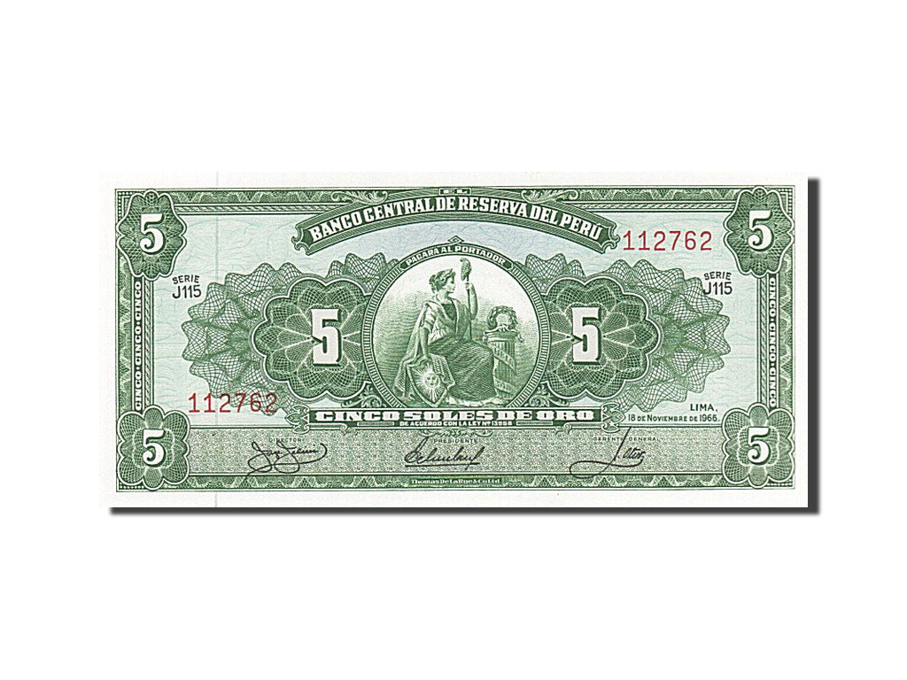 Banknote, Peru, 5 Soles De Oro, 1966, 1966-11-18, UNC(63)