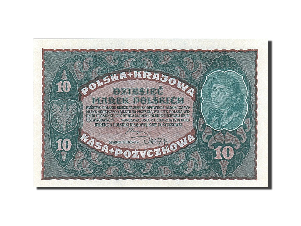Poland, 10 Marek, 1919, KM #25, 1919-08-23, UNC(65-70), CQ 752108