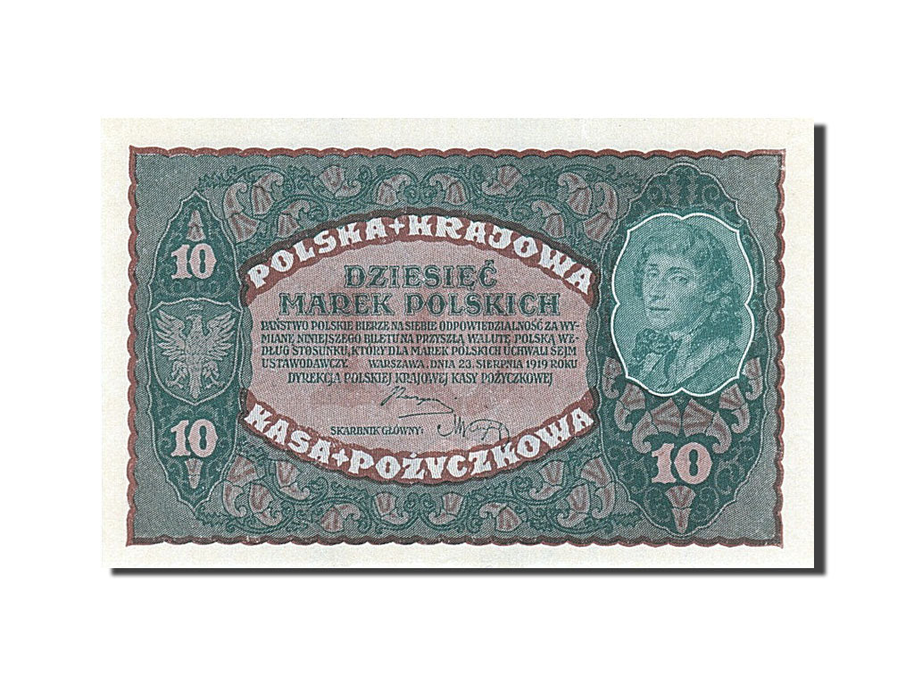 Poland, 10 Marek, 1919, KM #25, 1919-08-23, UNC(65-70), CQ 752105