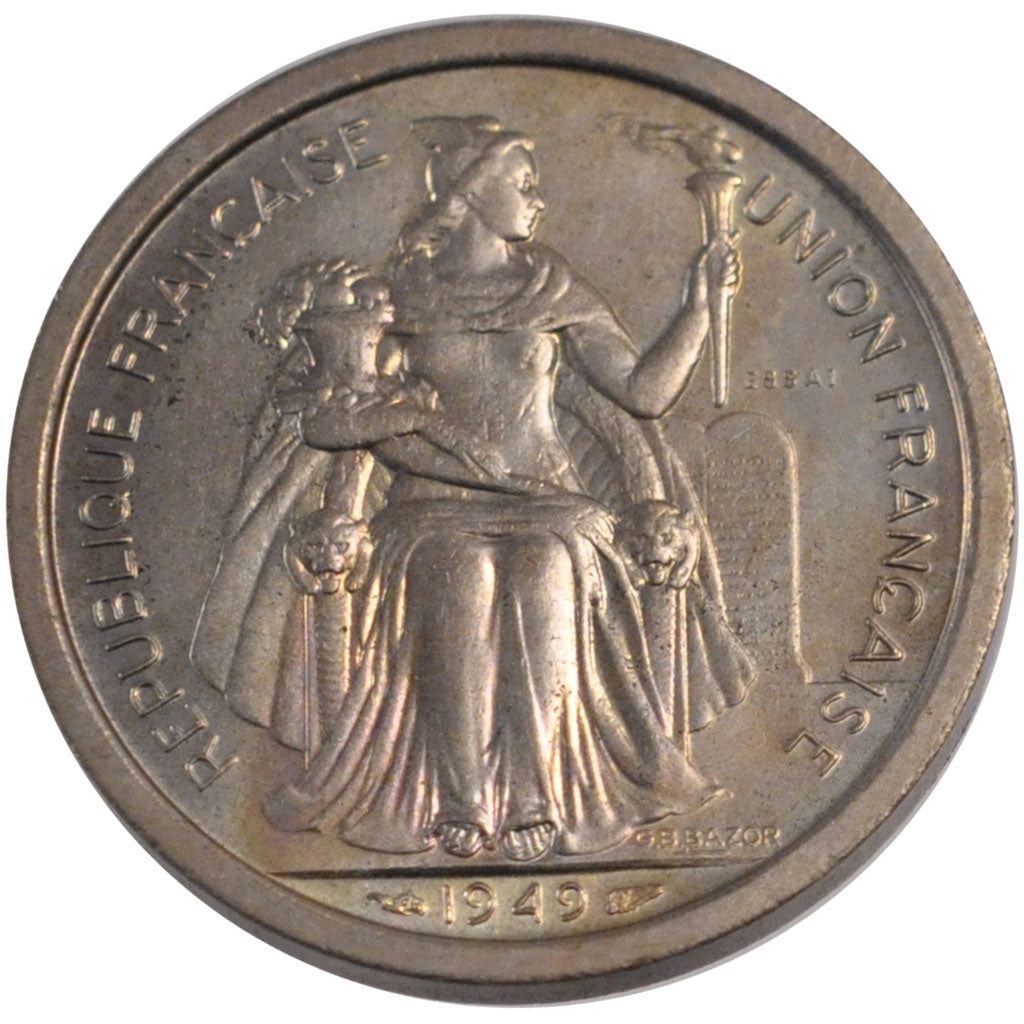 Nuova Caledonia, 2 Francs, 1949, Paris, FDC, Rame-nichel, Lecompte:54