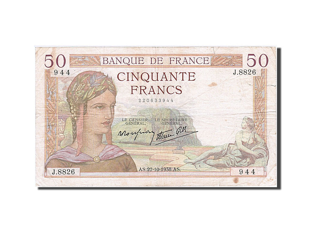 Geldschein, Frankreich, 50 Francs, 50 F 1934-1940 ''Cérès'', 1938, 1938-10-27